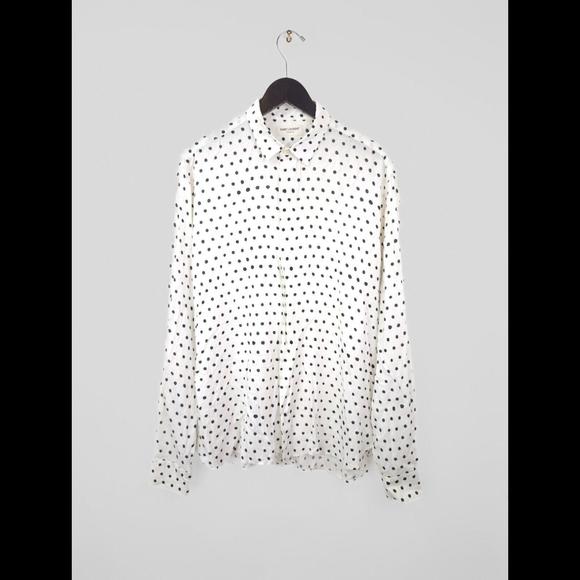 [SOLD] EXCELLENT SAINT LAURENT PARIS Men Sz 16 x 41 L White Polka Dot Shirt SLP - Picture 1 of 10
